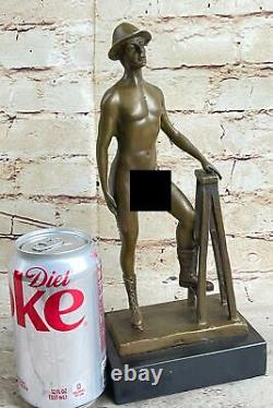 Signed Bronze Sculpture Male Chair Gay Art Deco Figurine Gift Decor