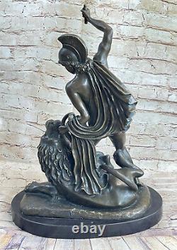 Signed Bronze Statue Metal Art Sculpture Vintage Classic Nude Roman Man Decor