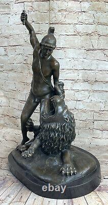 Signed Bronze Statue Metal Art Sculpture Vintage Classic Nude Roman Man Decor