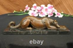 Signed Carvin Patient And Loving Lévrier Dog Bronze Art Deco Sculpture Work