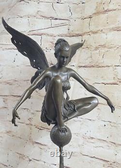 Signed Cesaro, Art Nouveau Bronze Angel Fairy Sculpture Figurine on Sale