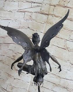 Signed Cesaro, Art Nouveau Bronze Angel Fairy Sculpture Figurine on Sale