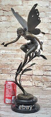 Signed Cesaro, Art Nouveau Bronze Vase with Fairy Sculpture Figurine Cast