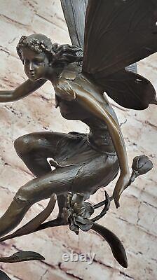 Signed Cesaro, Art Nouveau Bronze Vase with Fairy Sculpture Figurine Cast