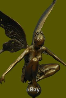 Signed Cesaro, Bronze Art Nouveau Angel Fairy Sculpture Figurine Fonte Decor