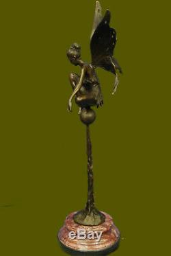 Signed Cesaro, Bronze Art Nouveau Angel Fairy Sculpture Figurine Fonte Decor