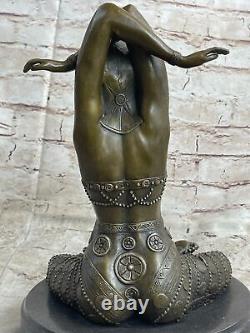 'Signed Chiparus Opens Yoga Training in Sports Hall Bronze Art Deco Sculpture'