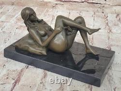Signed Deco Bronze Sculpture Cubism Chair Girl Abstract Modern Art Figurine Of