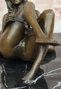 Signed Deco Bronze Sculpture Cubism Chair Girl Abstract Modern Art Figurine Of