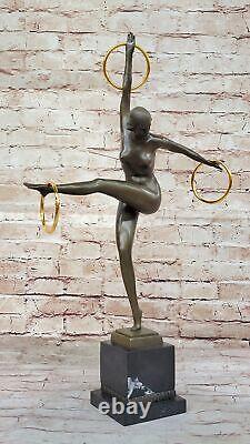 Signed Duveries Juggler Bronze Marble Sculpture Statue Figurine Art Deco