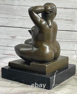 Signed Fernando Botero Young Girl Bronze Sculpture on Marble Base Art Large
