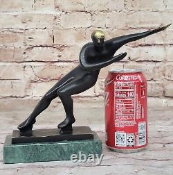 'Signed Ice Skater Art Deco Bronze Statue Figurine Sculpture Sale'