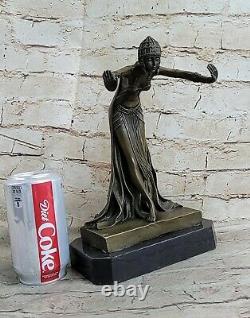 Signed J. R Colinet Bronze Statue, Art Deco Dancer Sculpture Font Figurine