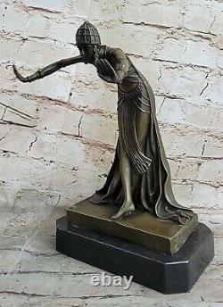 Signed J. R Colinet Bronze Statue, Art Deco Dancer Sculpture Font Figurine