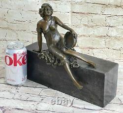 Signed Milo Bronze Art Deco Dancer Tambourine Sculpture Ankara Statue Figurine