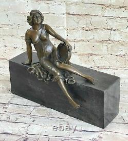 Signed Milo Bronze Art Deco Dancer Tambourine Sculpture Ankara Statue Figurine