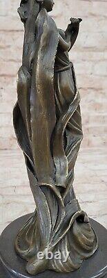 Signed Milo Style Art Nouveau Bronze Woman Candleholder Statue Figurine Decor