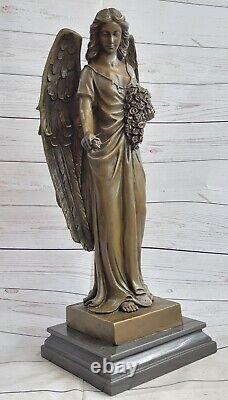 Signed Moreau, Bronze Statue Angel Art Decor Marble Figurine Sale