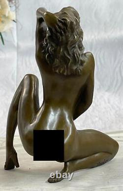 Signed Open Female Erotic Chair Bronze Sculpture Statue Figurine Deco Art