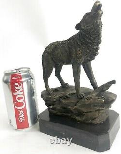 Signed Original Art Wolf Hurlant For The Moon Bronze Sculpture Bill Base Statue