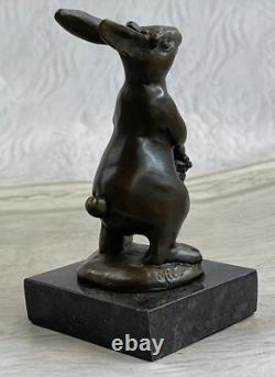 Signed Original Milo Rabbit W. Flower Basket Bronze Art Deco Sculpture Statue