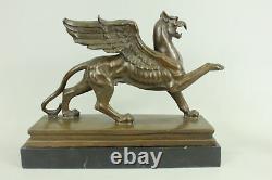 Signed Roche Griffin Bronze Marble Sculpture Statue Art Deco Mythical Figure