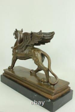 Signed Roche Griffin Bronze Marble Sculpture Statue Art Deco Mythical Figure