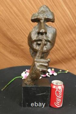 Signed Salvador Dali Abstract Man Hush On Bronze Sculpture Modern Wax Art