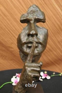 Signed Salvador Dali Abstract Man Hush On Bronze Sculpture Modern Wax Art