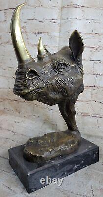 Signed Salvador Dali Rhino with Bronze Horn Art Deco Sculpture Figurine