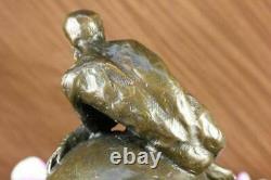 Signed Vitaleh Realism Abstract Bronze Nude Sculpture Man Earth Globe Statue Art