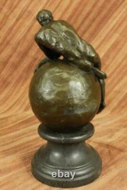 Signed Vitaleh Realism Abstract Bronze Nude Sculpture Man Earth Globe Statue Art