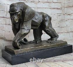 Signed Vobisova Female Gorilla Bronze Marble Sculpture Art Deco Figurine