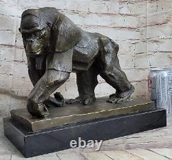 Signed Vobisova Female Gorilla Bronze Marble Sculpture Art Deco Figurine