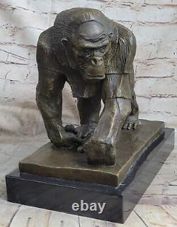 Signed Vobisova Female Gorilla Bronze Marble Sculpture Art Deco Figurine