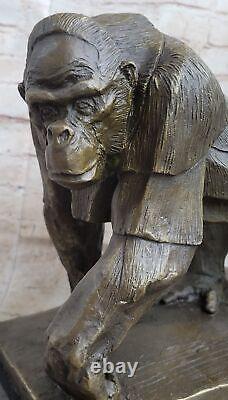 Signed Vobisova Female Gorilla Bronze Marble Sculpture Art Deco Figurine