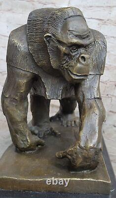 Signed Vobisova Female Gorilla Bronze Marble Sculpture Art Deco Figurine