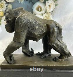 Signed Vobisova Female Gorilla Bronze Marble Sculpture Fonte Art Deco Statue