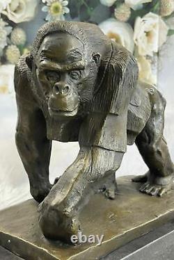 Signed Vobisova Female Gorilla Bronze Marble Sculpture Fonte Art Deco Statue