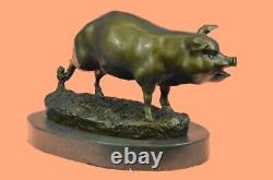 Signed Wild Pig Bronze Sculpture Figurine Art Deco Home Decor