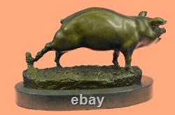 Signed Wild Pig Bronze Sculpture Figurine Art Deco Home Decor