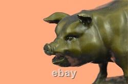 Signed Wild Pig Bronze Sculpture Figurine Art Deco Home Decor