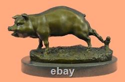 Signed Wild Pig Bronze Sculpture Figurine Art Deco Home Decor