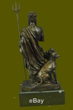 Signed With Greek God Pluto Dog Cast Bronze Sculpture Figurine Statue Art Deco