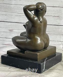 Signed by Fernando Botero Young Girl Bronze Sculpture on Marble Base Large Art
