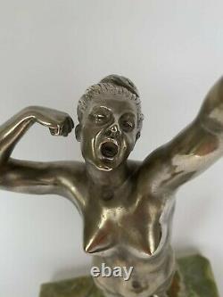 Silver Bronze Sculpture The Sleep Art Deco 1930 Woman At The Arm Leve H3540