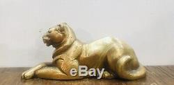 Sitting Panther In Gilded Bronze Signed Dulac Period Art Deco
