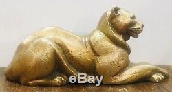 Sitting Panther In Gilded Bronze Signed Dulac Period Art Deco