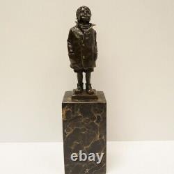 Solid Bronze Boy Sculpture Art Deco Style Art Nouveau Style Signed