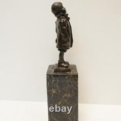 Solid Bronze Boy Sculpture Art Deco Style Art Nouveau Style Signed